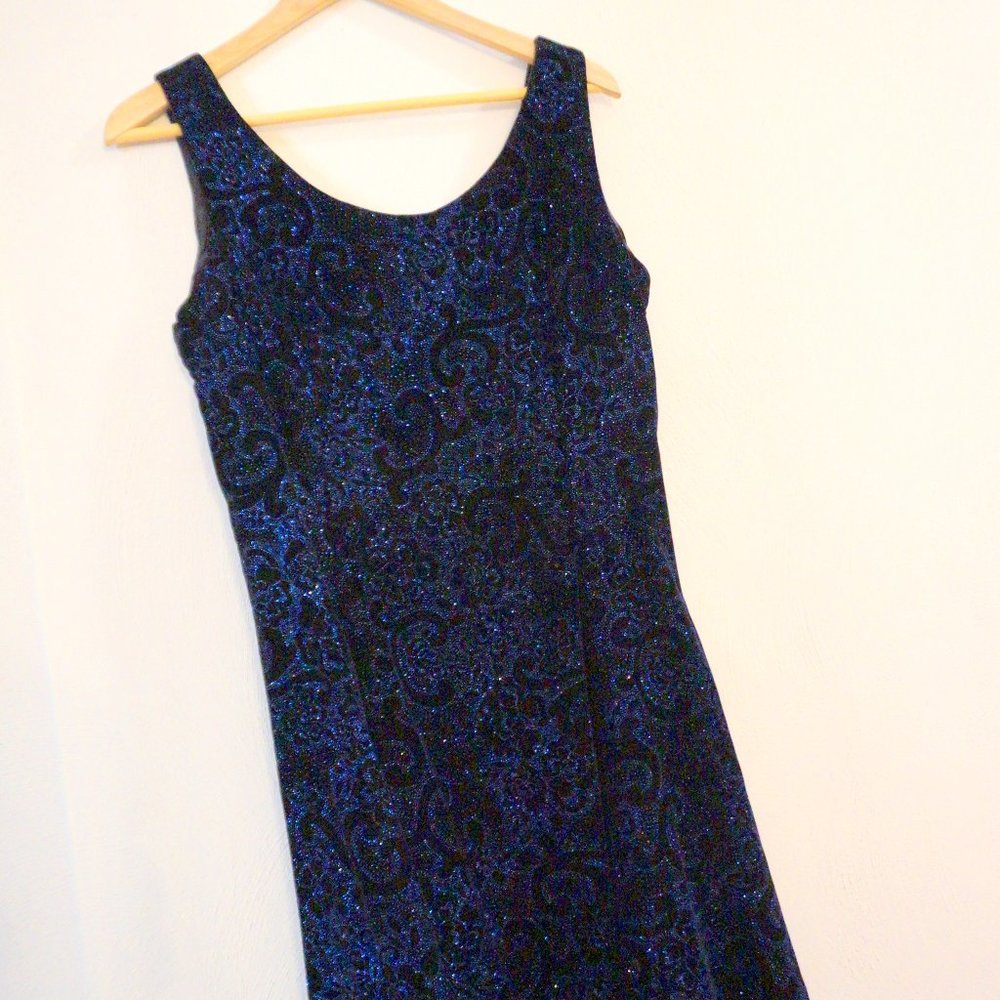 Scott McClintock Vintage Black/Blue Velvet Cocktail Dress 12/M